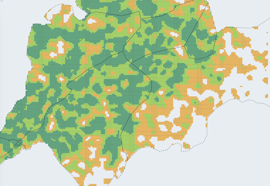 Carte simulée de la couverture 4G du Grand Conakry produite par le prototype VelouYa